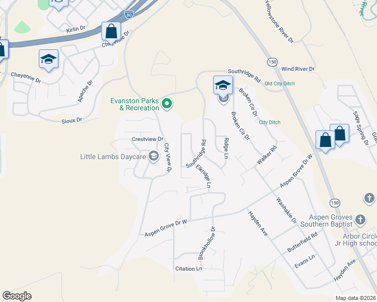 map of restaurants, bars, coffee shops, grocery stores, and more near 207 Vista Ridge Circle in Evanston