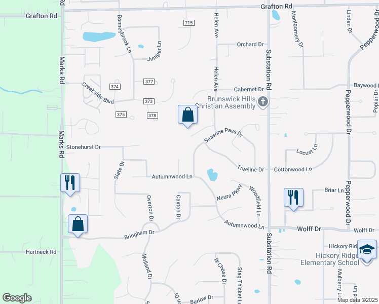 map of restaurants, bars, coffee shops, grocery stores, and more near 884 Seasons Pass Dr in Brunswick