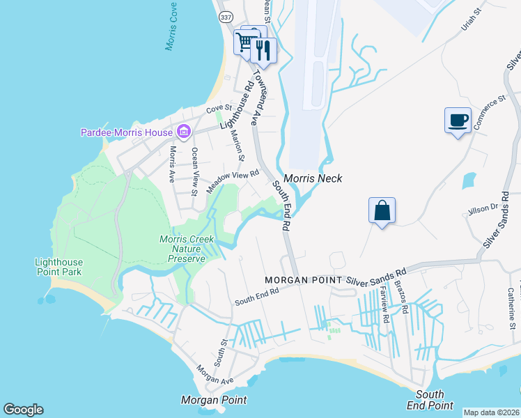 map of restaurants, bars, coffee shops, grocery stores, and more near 40 Lighthouse Point Terrace in New Haven