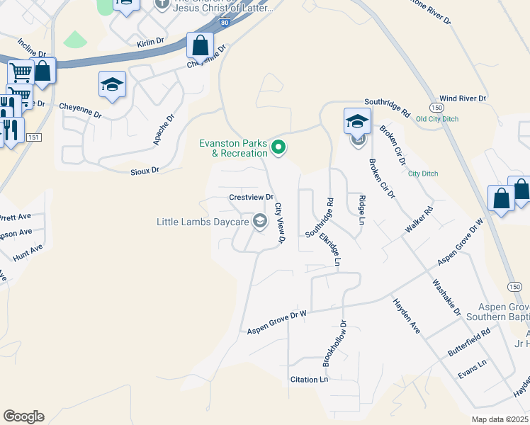 map of restaurants, bars, coffee shops, grocery stores, and more near 231 Laredo Road in Evanston