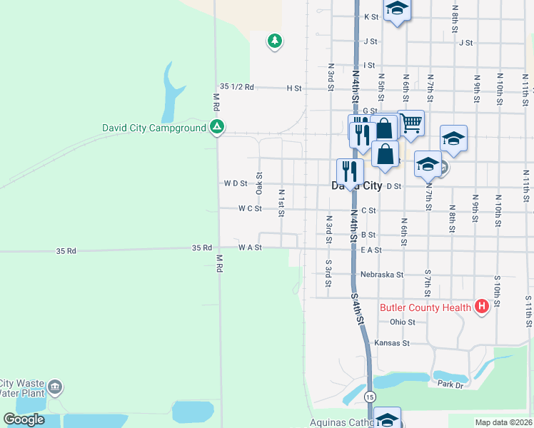 map of restaurants, bars, coffee shops, grocery stores, and more near 127 West C Street in David City