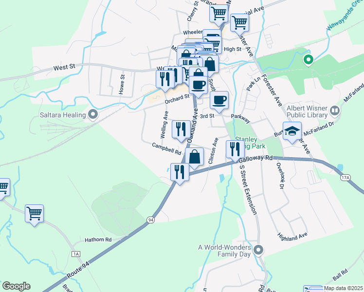 map of restaurants, bars, coffee shops, grocery stores, and more near 36 Oakland Avenue in Warwick