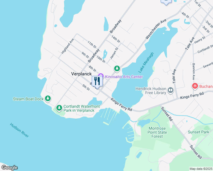 map of restaurants, bars, coffee shops, grocery stores, and more near 145 Westchester Avenue in Verplanck