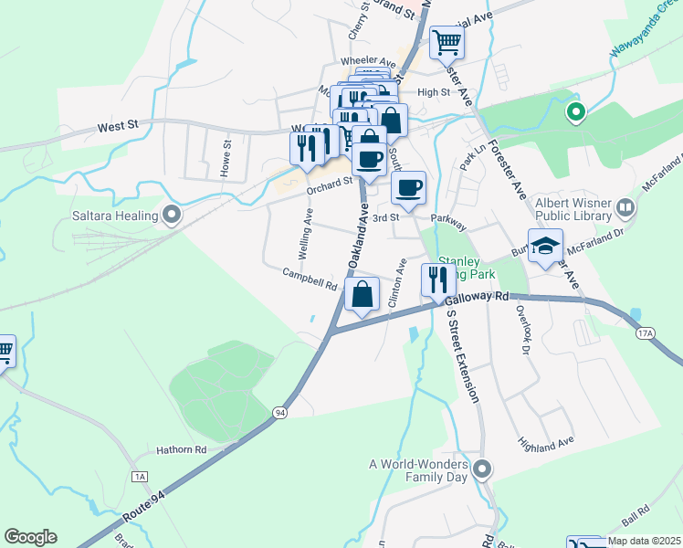map of restaurants, bars, coffee shops, grocery stores, and more near 36 Oakland Avenue in Warwick