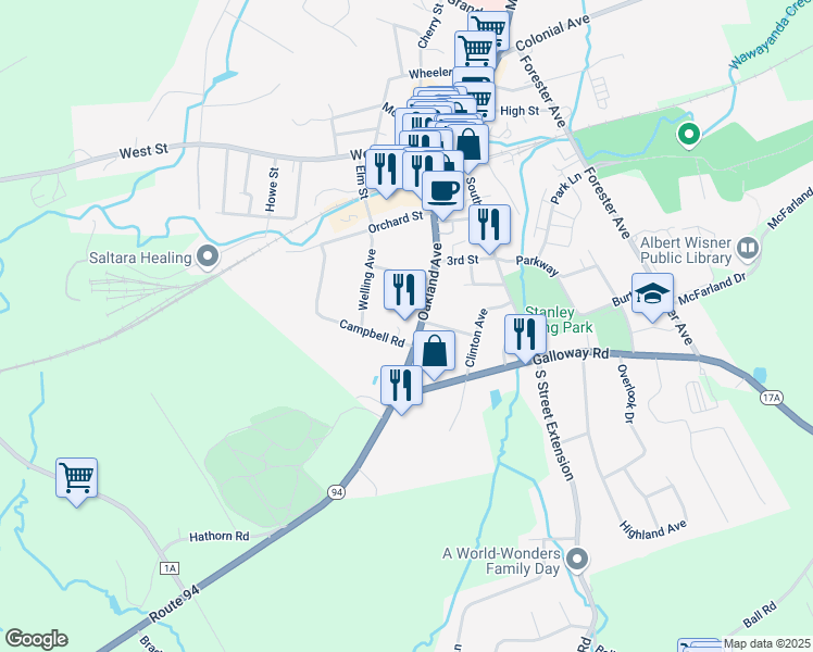 map of restaurants, bars, coffee shops, grocery stores, and more near 36 Oakland Avenue in Warwick