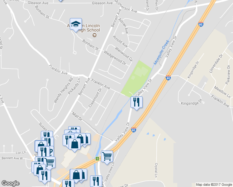 map of restaurants, bars, coffee shops, grocery stores, and more near 161 Wendover Drive in Council Bluffs