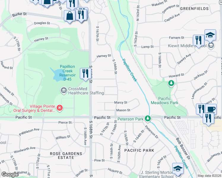 map of restaurants, bars, coffee shops, grocery stores, and more near 16619 Jones Street in Omaha