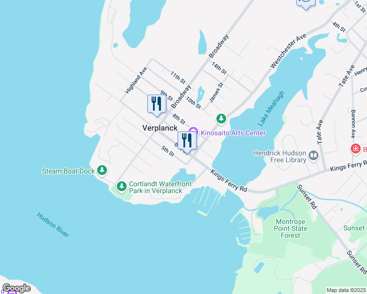 map of restaurants, bars, coffee shops, grocery stores, and more near 111 6th Street in Verplanck