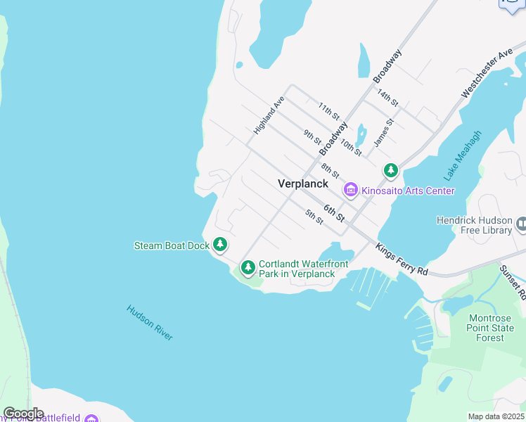 map of restaurants, bars, coffee shops, grocery stores, and more near 86 Broadway in Verplanck