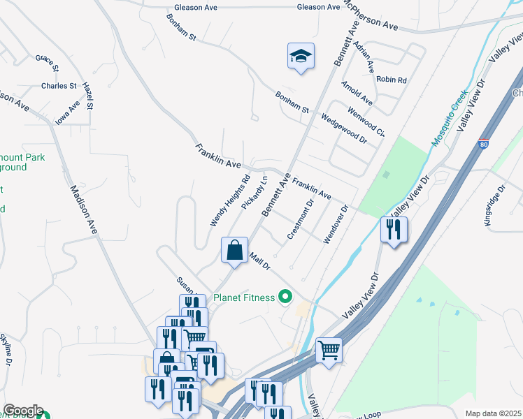 map of restaurants, bars, coffee shops, grocery stores, and more near 184 Bennett Avenue in Council Bluffs
