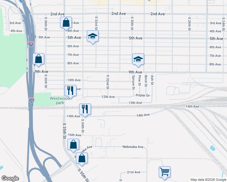 map of restaurants, bars, coffee shops, grocery stores, and more near 3127 11th Avenue in Council Bluffs