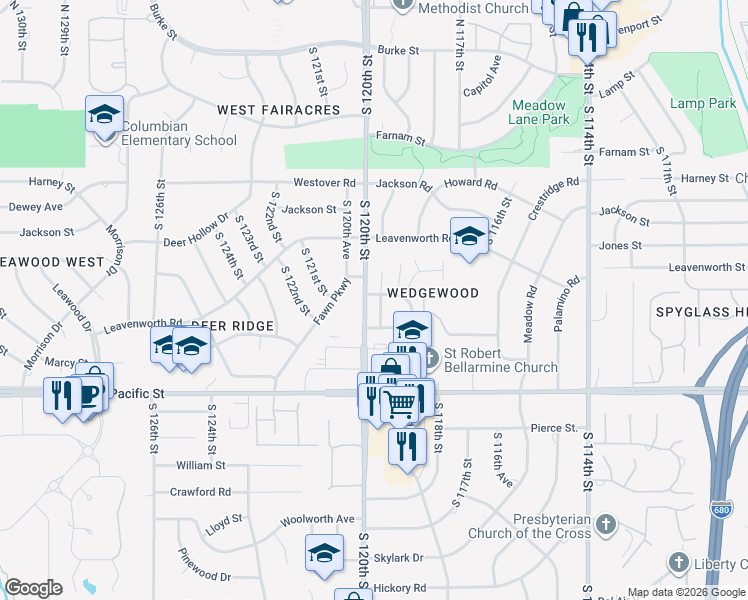 map of restaurants, bars, coffee shops, grocery stores, and more near 956 South 119th Court in Omaha