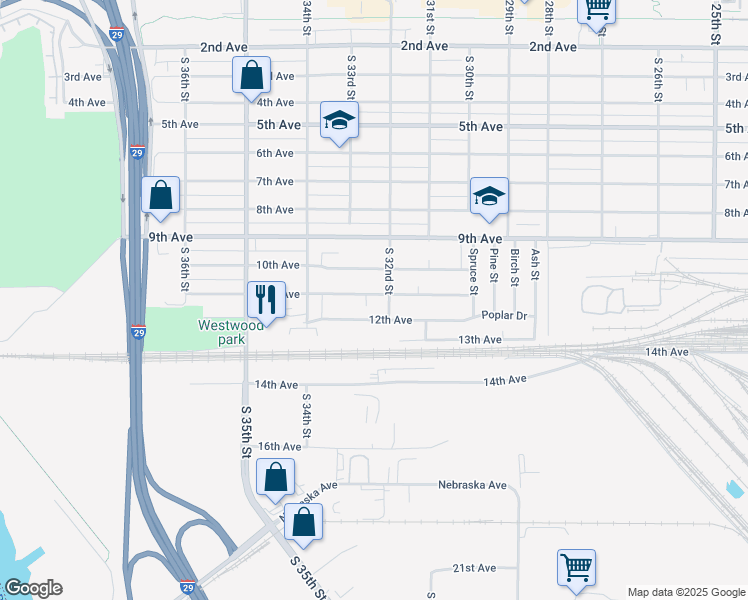 map of restaurants, bars, coffee shops, grocery stores, and more near 3207 11th Avenue in Council Bluffs