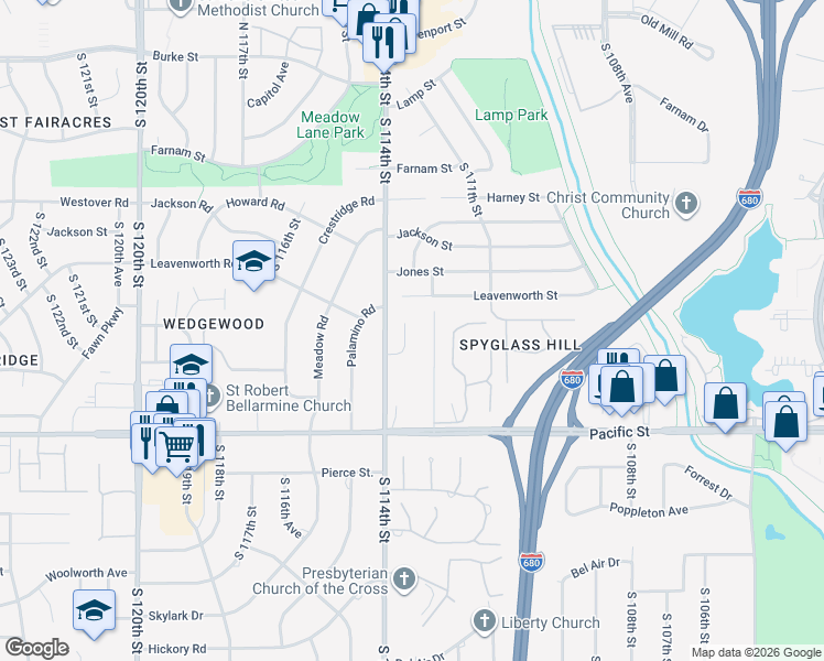 map of restaurants, bars, coffee shops, grocery stores, and more near 835 South 113th Avenue Circle in Omaha