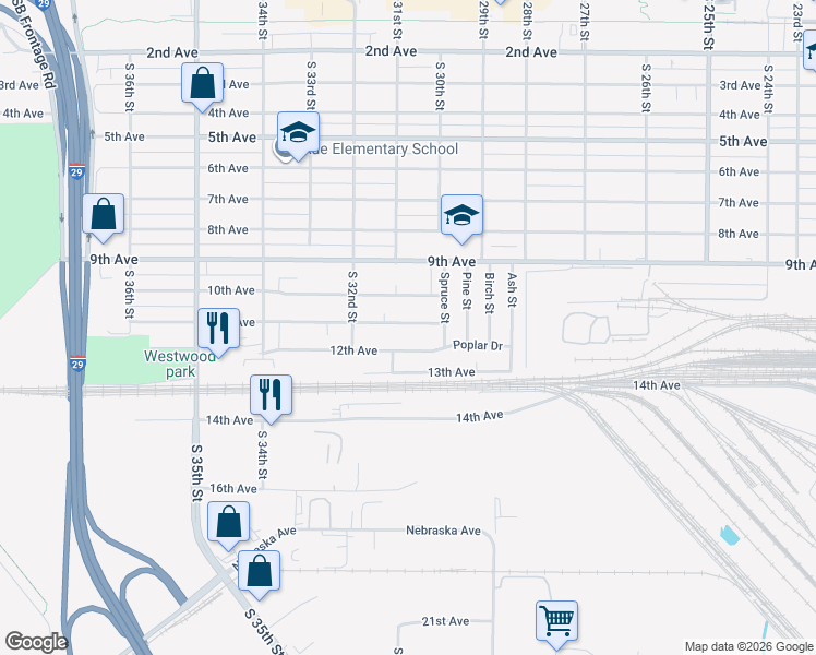 map of restaurants, bars, coffee shops, grocery stores, and more near 3031 11th Avenue in Council Bluffs