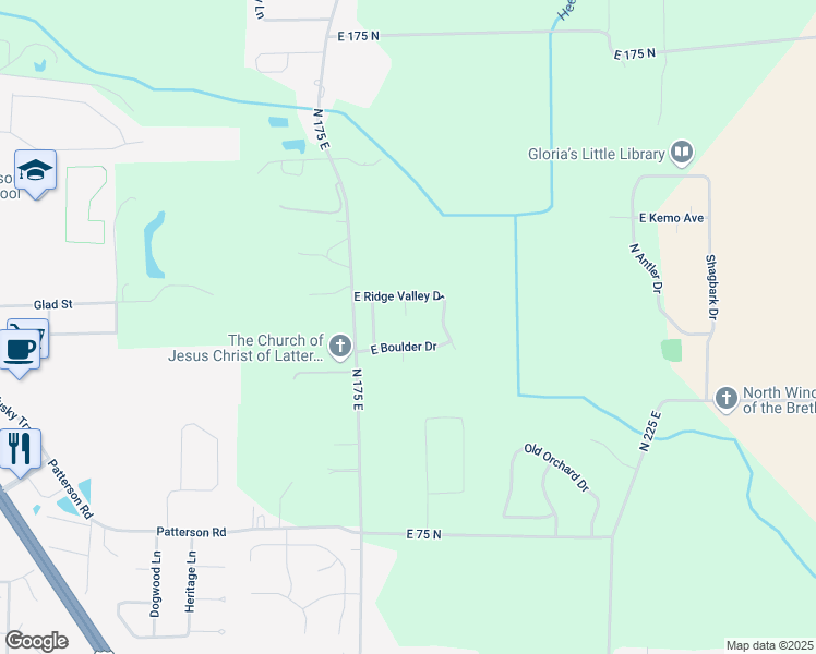 map of restaurants, bars, coffee shops, grocery stores, and more near 1838 East Boulder Drive in Warsaw