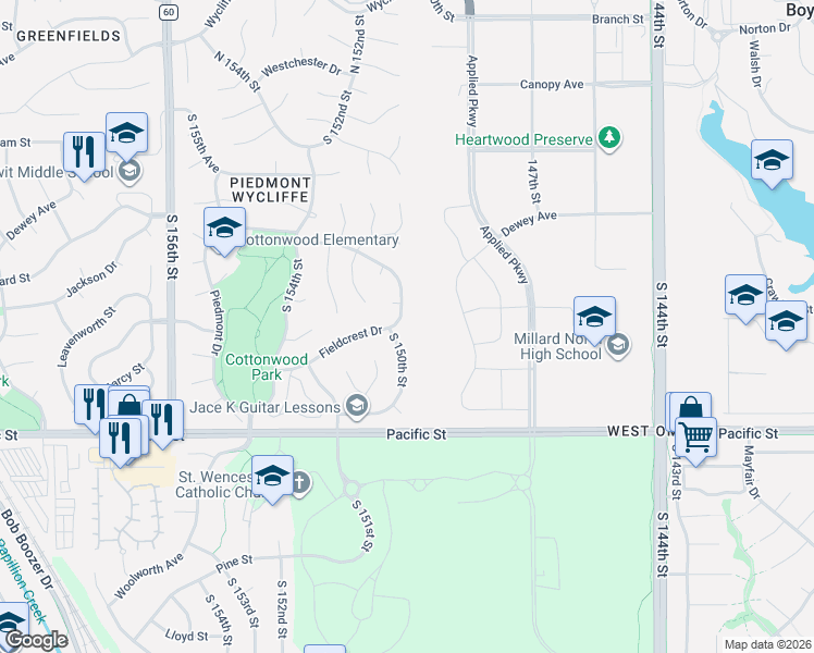 map of restaurants, bars, coffee shops, grocery stores, and more near 911 South 150th Street in Omaha