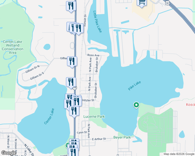 map of restaurants, bars, coffee shops, grocery stores, and more near 1405 Brubaker Street in Warsaw