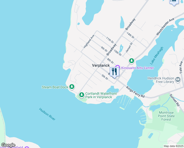 map of restaurants, bars, coffee shops, grocery stores, and more near 86 Broadway in Verplanck