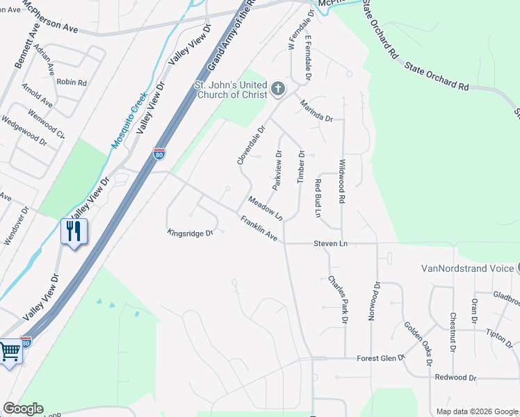 map of restaurants, bars, coffee shops, grocery stores, and more near 300 Meadow Lane in Council Bluffs