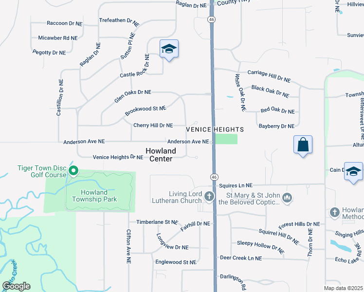 map of restaurants, bars, coffee shops, grocery stores, and more near 8239 Venice Heights Drive Northeast in Warren