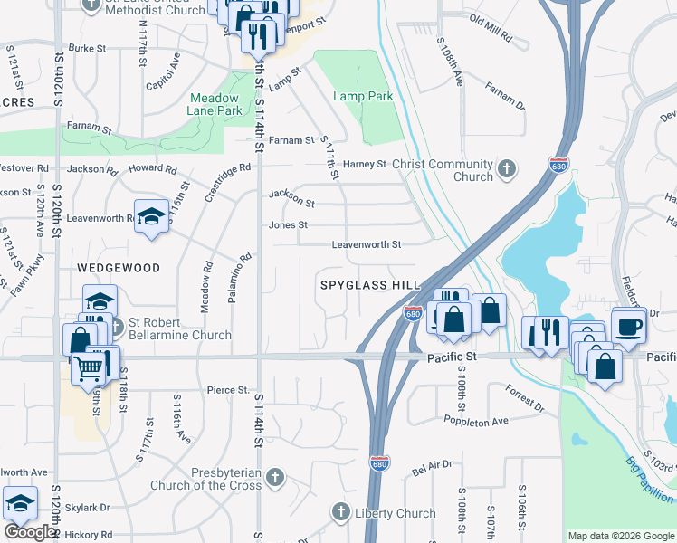 map of restaurants, bars, coffee shops, grocery stores, and more near 825 South 112th Plaza in Omaha