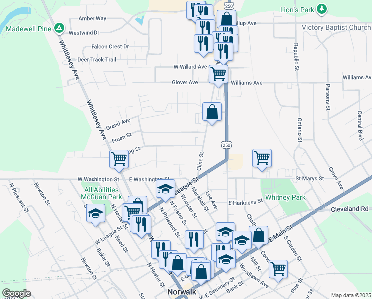 map of restaurants, bars, coffee shops, grocery stores, and more near 48 Spring Street in Norwalk