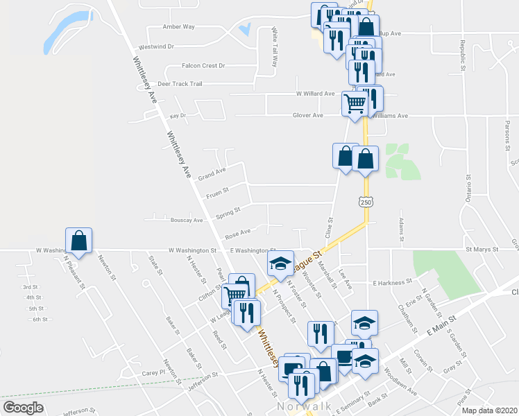 map of restaurants, bars, coffee shops, grocery stores, and more near 22 Spring Street in Norwalk