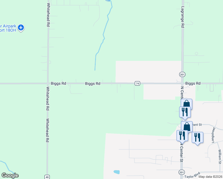 map of restaurants, bars, coffee shops, grocery stores, and more near 41511 Biggs Road in LaGrange