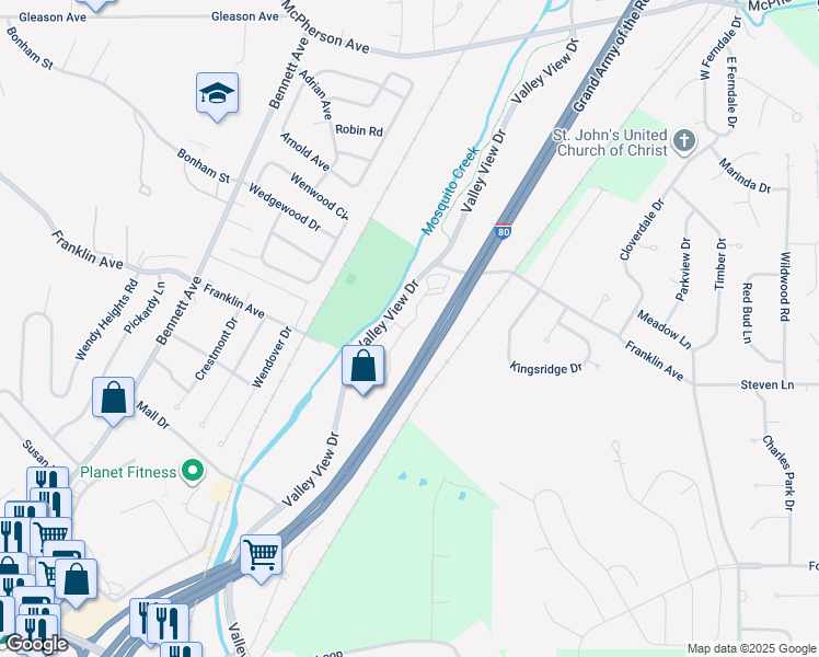 map of restaurants, bars, coffee shops, grocery stores, and more near 720 Valley View Drive in Council Bluffs