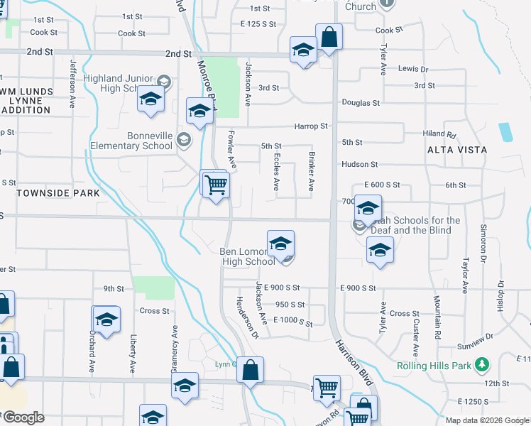 map of restaurants, bars, coffee shops, grocery stores, and more near 1016 East 700 South in Ogden