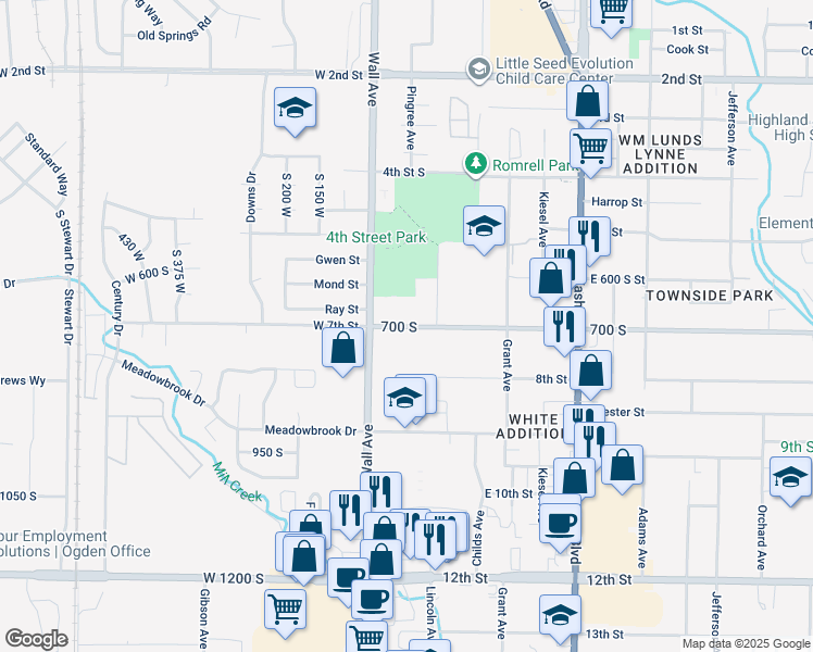 map of restaurants, bars, coffee shops, grocery stores, and more near 153 East 700 South in Ogden