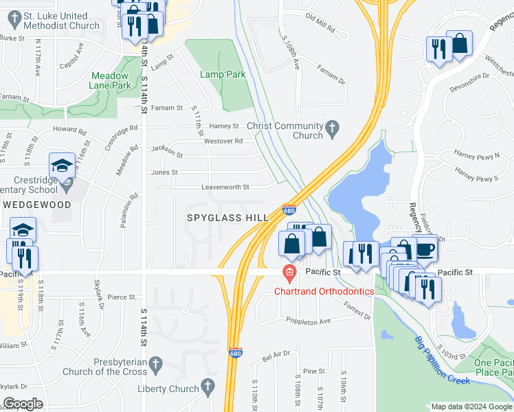 map of restaurants, bars, coffee shops, grocery stores, and more near 923 South 109th Court in Omaha
