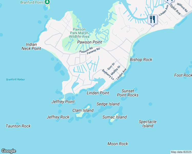 map of restaurants, bars, coffee shops, grocery stores, and more near 16 Summer Island Road in Branford