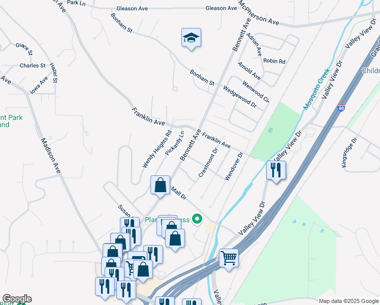 map of restaurants, bars, coffee shops, grocery stores, and more near 184 Bennett Avenue in Council Bluffs