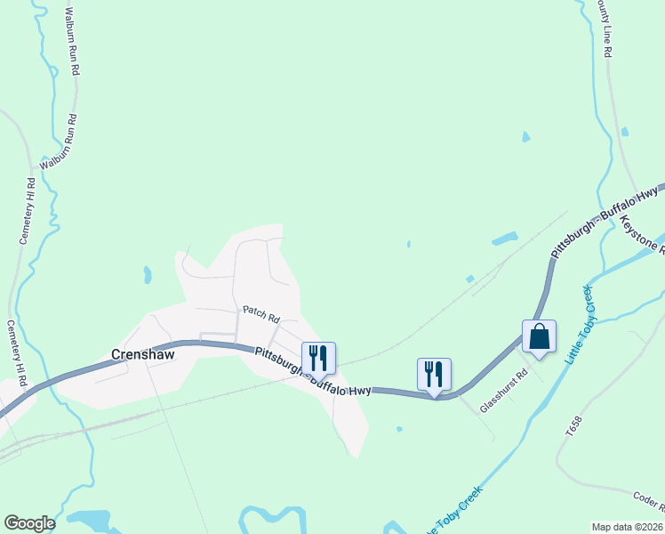 map of restaurants, bars, coffee shops, grocery stores, and more near 664 Pine Acres Road in Brockway