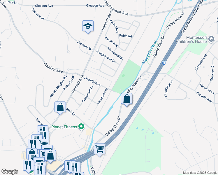 map of restaurants, bars, coffee shops, grocery stores, and more near 161 Wendover Drive in Council Bluffs