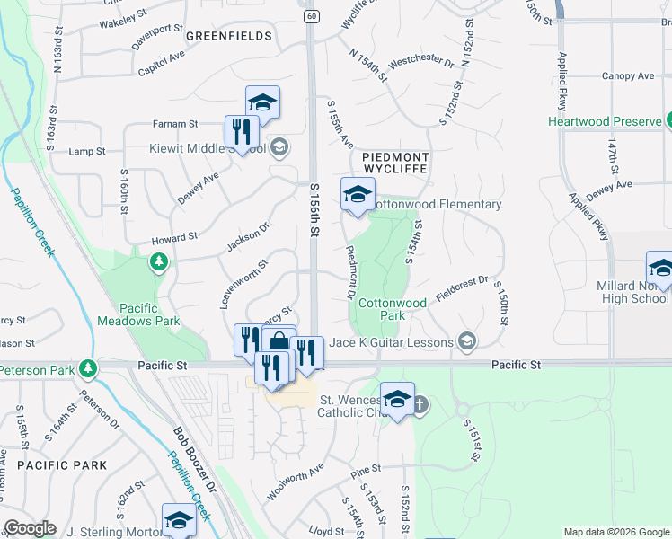 map of restaurants, bars, coffee shops, grocery stores, and more near 15535 Leavenworth Street in Omaha