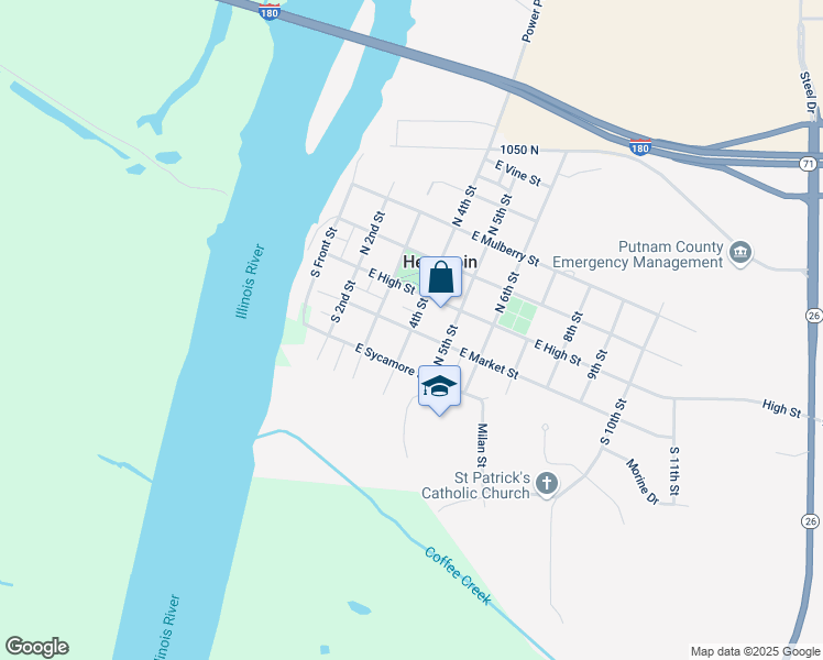 map of restaurants, bars, coffee shops, grocery stores, and more near 4th Street in Hennepin