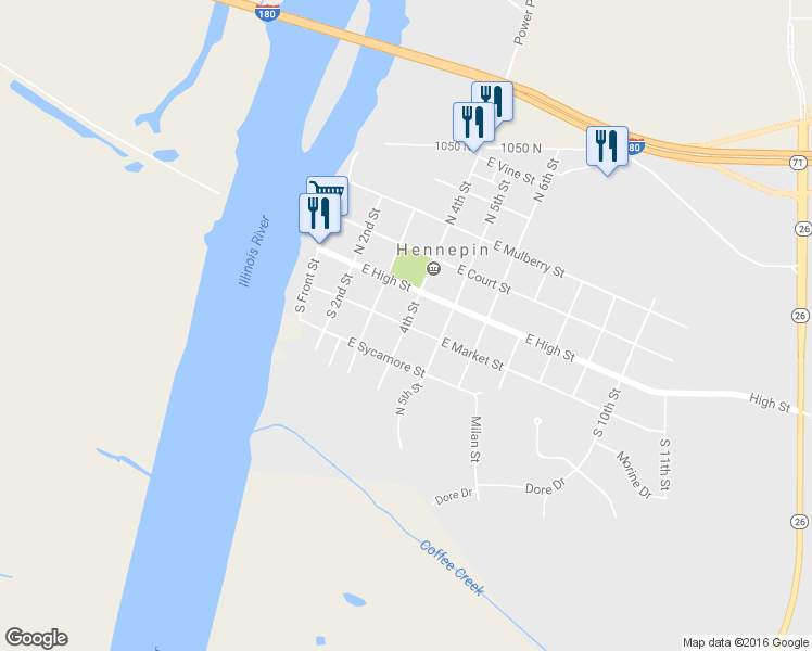 map of restaurants, bars, coffee shops, grocery stores, and more near 4th Street in Hennepin
