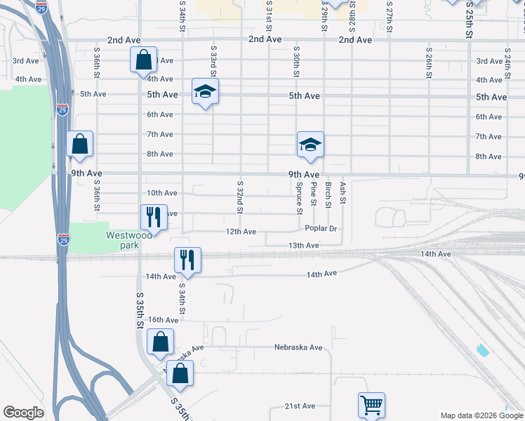map of restaurants, bars, coffee shops, grocery stores, and more near 3116 11th Avenue in Council Bluffs