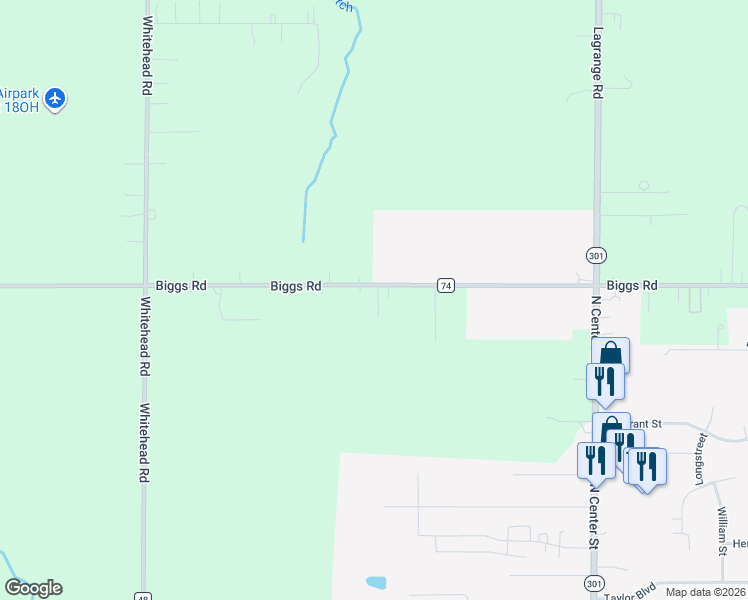 map of restaurants, bars, coffee shops, grocery stores, and more near 41511 Biggs Road in LaGrange