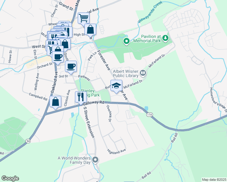 map of restaurants, bars, coffee shops, grocery stores, and more near 10 Park Avenue in Warwick