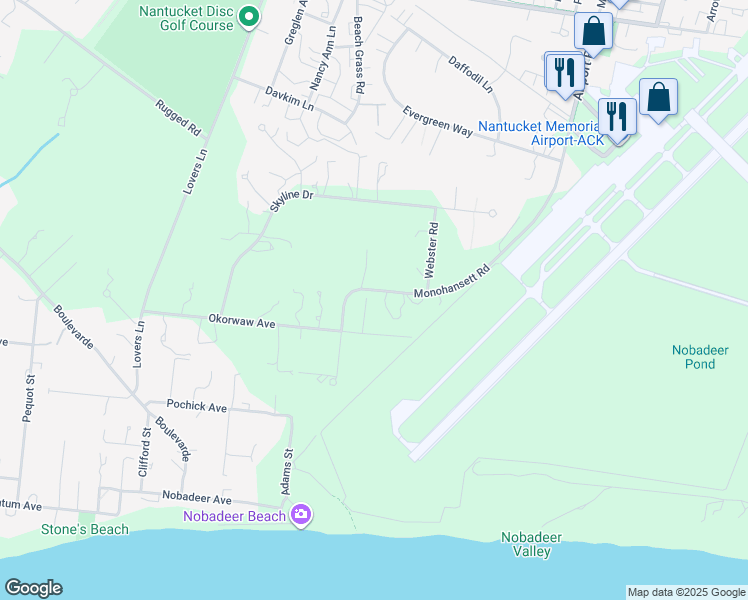 map of restaurants, bars, coffee shops, grocery stores, and more near 46 Okorwaw Avenue in Nantucket