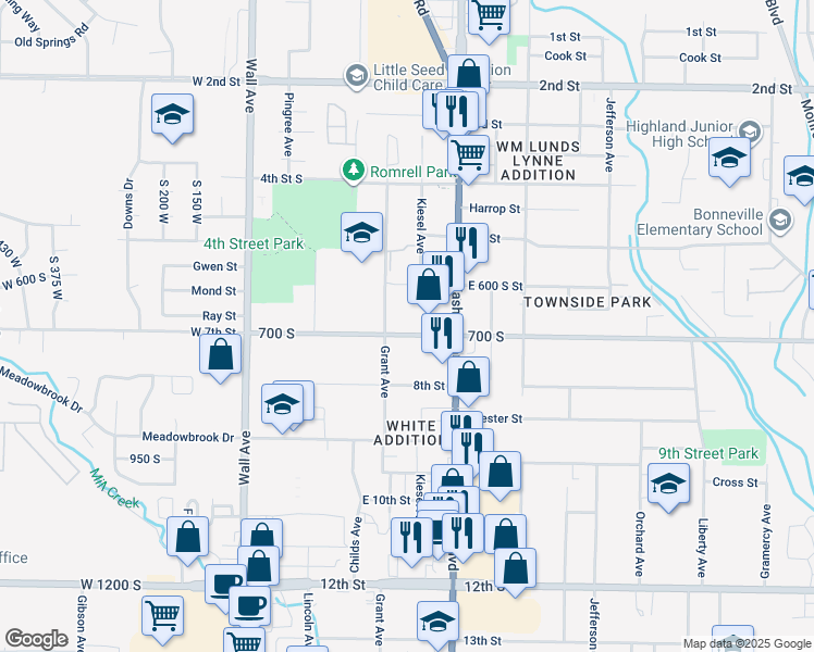 map of restaurants, bars, coffee shops, grocery stores, and more near 330 East 700 South in Ogden