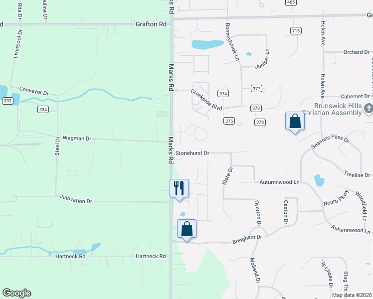 map of restaurants, bars, coffee shops, grocery stores, and more near 869 Marks Road in Brunswick