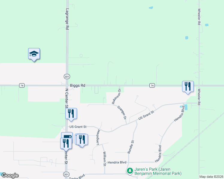 map of restaurants, bars, coffee shops, grocery stores, and more near 811 Robinson Drive in LaGrange