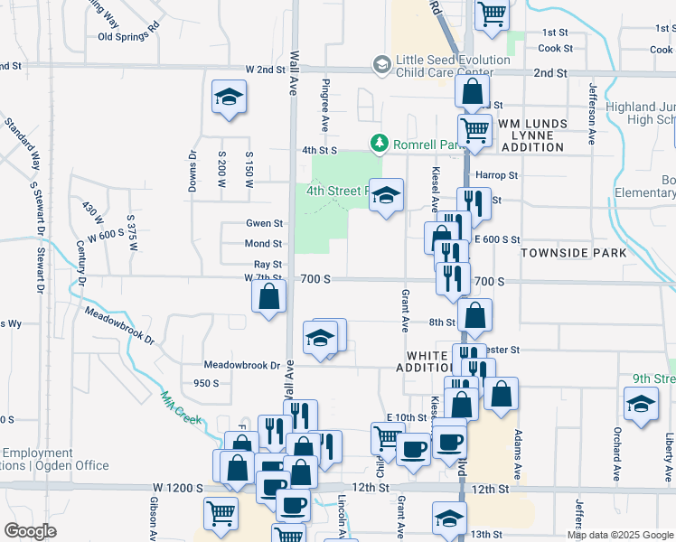 map of restaurants, bars, coffee shops, grocery stores, and more near 153 East 700 South in Ogden