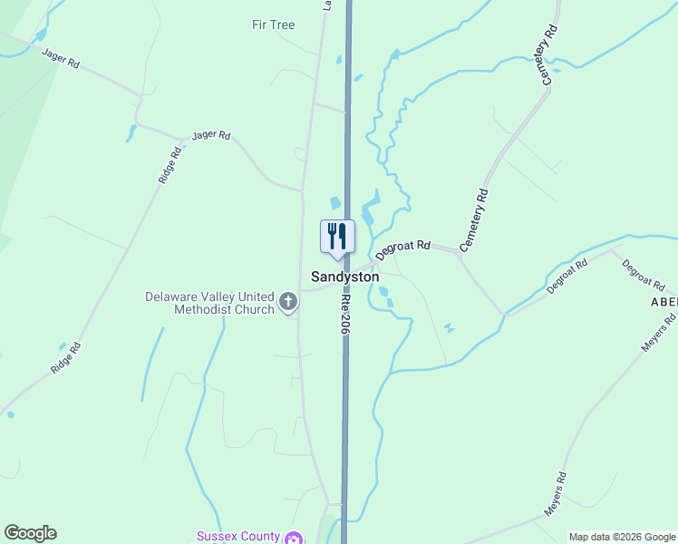 map of restaurants, bars, coffee shops, grocery stores, and more near 4 Degroat Road in Sandyston