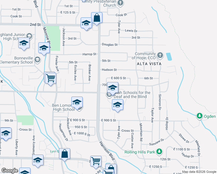 map of restaurants, bars, coffee shops, grocery stores, and more near 1249 East 700 South in Ogden